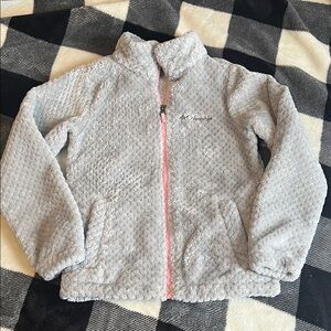Columbia Kids Light Gray Fleece Jacket with Pink Zipper size SMALL (7/8)